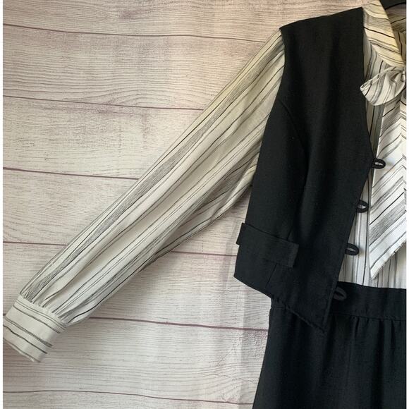 Vintage Ms. Sugar Striped Midi Dress Outfit with Vest and Tie Neck - Picture 4 of 16